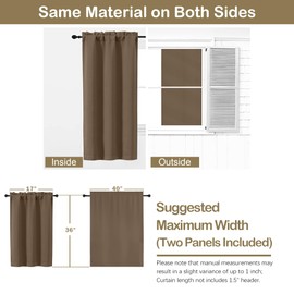 OVZME Brown Blackout Curtains for Small Window Treatment, Light Blocking Short Kitchen Window Curtains Over Sink, Dual Rod Pocket Half Window Tiers for Bathroom Basement, 2x40Wx36L Inches