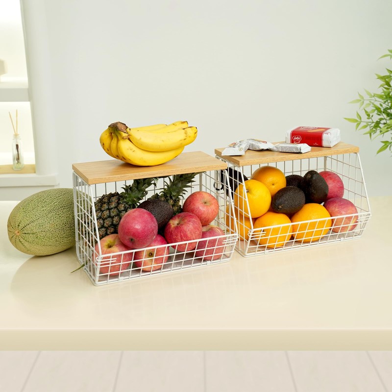 Mefirt Fruit Basket, 2-Tier Bowl for Kitchen Counter, Stackable Wall