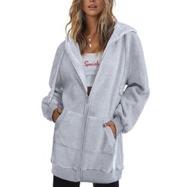 Zeagoo Zip Up Hoodies For Women Long Sleeve Oversized Sweatshirts Casual Lightweight Fleece Jackets With Pockets,Grey,Medium