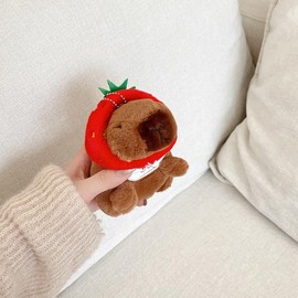 YAKVOOK Plush Case Compatible with AirPods Pro, Creative Cute 3D Cartoon Fur Capybara Strawberry Design Funny for AirPods Pro Cover Case with Keychain Protective Case for AirPods Pro