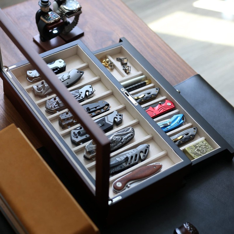 Besforu Pocket Knife Display Case for men collection holder 15-17