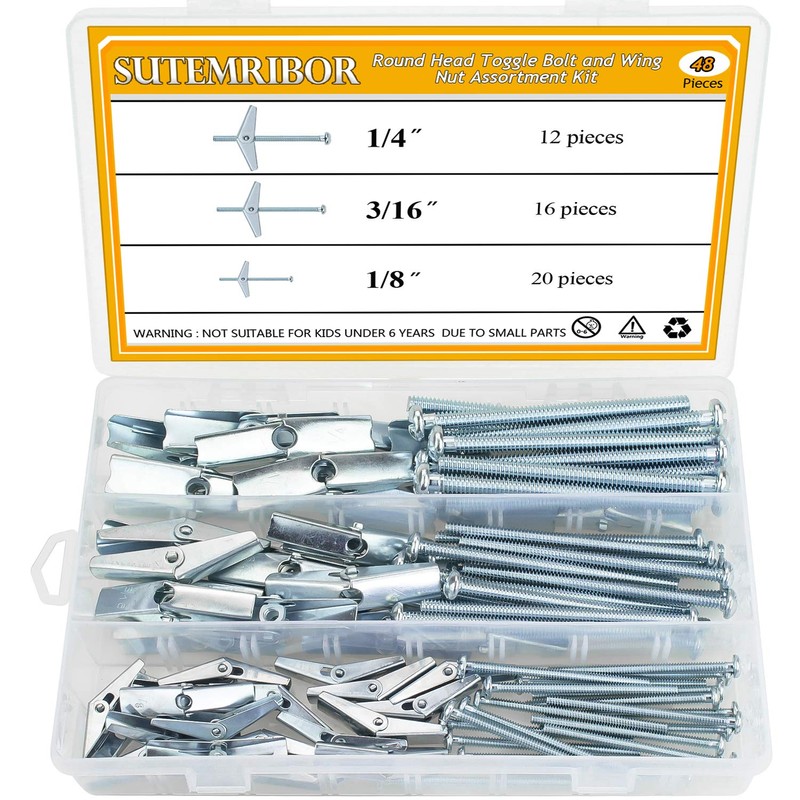 Sutemribor 1/8 Inch, 3/16 Inch, 1/4 Inch Toggle Bolt and