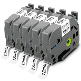 Replace for Brother Label Maker Tape 12mm 0.47 Laminated Black on White TZe TZ Tape, PTouch Tape Compatible with Brother P Touch D210 D220 H110 D600 D400 1750 2030 Label Maker Refills, 5-Pack