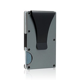 Cartera para hombre,Cartera hombre Clip de dinero con RFID Bloqueo, Billeteras Hombre fibra de carbono, Billetera de Tarjeta de Crédito de Aleación de aluminio(Gris oscuro)