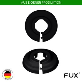 Fux Pack of 2 Single Radiator Pipe Rosettes, Various Sizes, Pipe Covers, Cover Rosettes, Heating, Cladding, Radiator Rosettes, Polypropylene in Special Colours (22 mm, Jet Black RAL 9005)