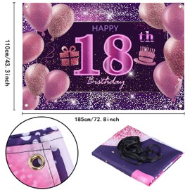 18th Birthday Decorations for Girls Happy Birthday Banner Pink Decorations for A Party Birthday Backdrop for Women
