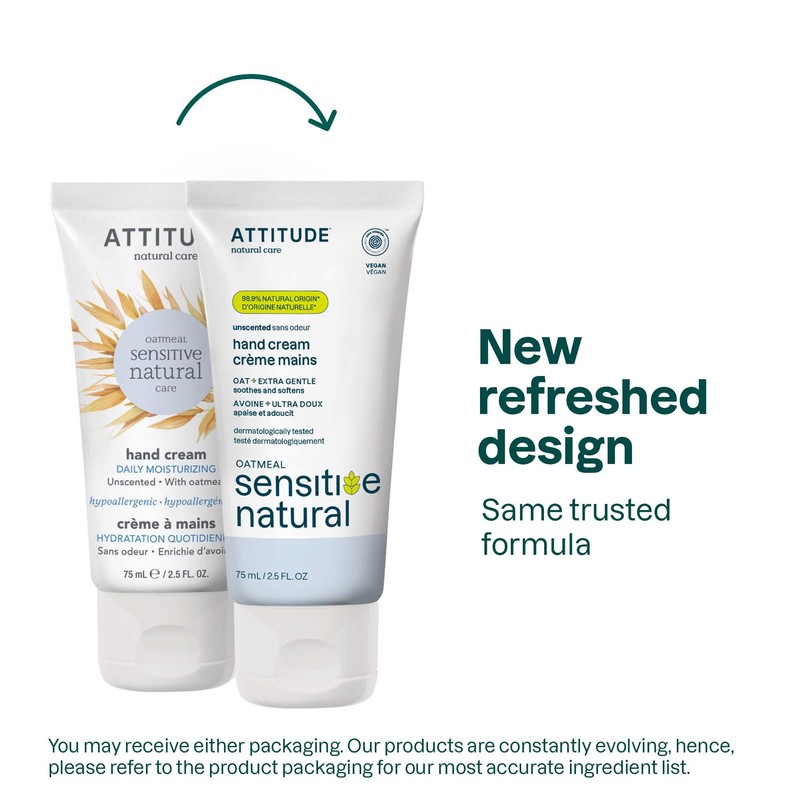 ATTITUDE Hand Cream for Sensitive Skin with Oat, EWG Verified,