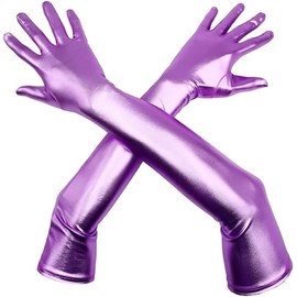 Gaoin Men's and Women's Shiny Metallic Spandex Opera Party Costume Gloves Wet Look Gloves (Purple, 22 Inches)