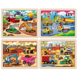 SYNARRY Large Wooden Construction Vehicle Puzzles for Toddlers 2-4, 24 Piece Monster Truck Puzzles for Kids Ages 4-6, Construction Toys for 3 4 Year Old, Kids Toys Gifts for 3 4 5 Year Old Boys Girls