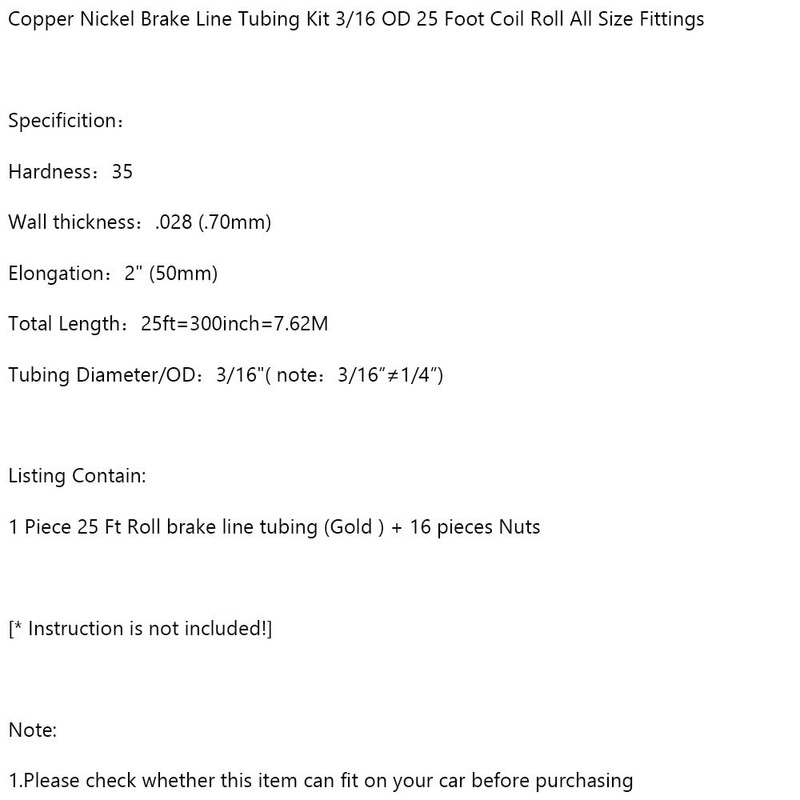 Topteng ArCopper Nickel Brake Line Tubing Kit 3/16 OD 25