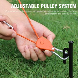 Pack of 4 Adjustable Rope Ratchet, 4 m Guy Ropes with Rope Tensioner, 4 mm Lightweight Guy Rope, Tent Cord, Adjustable Rope Ratchet with Hooks for Camping Tents, Awnings (Orange)
