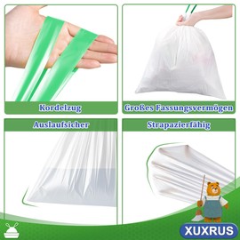 XUXRUS Müllbeutel 35Lmit Zugband Reißfest Mülltüten Küchen Müllsäcke Groß Verdicken Abfallsäcke,Weiß 30 Stück