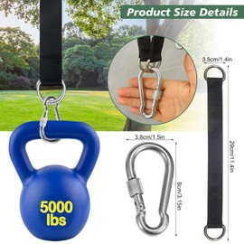 2PCS Tree Swing Straps with 2 PCS Heavy Duty Safety Lock Carabiner Hooks, 25CM Hammock Short Straps Hanging Kit Perfect for Swing Seat, Plank, Yoga Seat Sandbags Gym Equipment Pulley System
