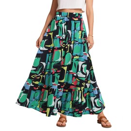 Urban CoCo Women's Summer Flowy Boho A-Line Pleated Maxi Skirt Elastic Waist Long Beach Skirts with Pockets（3，S