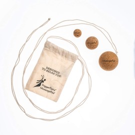 MassageFee Cork Ball Set - 3 Cork Massage Balls. Self-massage of trigger points and fascia of the feet, calves, buttocks, neck, shoulder and back.