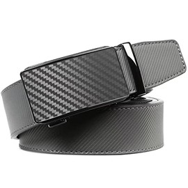 Drowsmen Belt men,leather ratchet belt 1 3/8" with Comfort Click Sliding Automatic Buckle in gift box, Adjustable belt Trim to Fit (Carbon Fiber Gray/Grey Belts, 28"-34" Waist Adjustable)