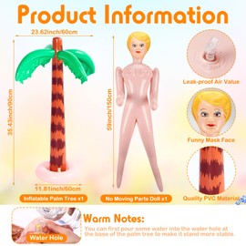 Liliful 8 Pcs Hawaiian Inflatable Blow up Doll Set Includes 59 Inch No Moving Part Judy Doll Summer Inflatable Palm Tree Pool Raft Hula Skirt with Flower Bikini Top Costume Set for Party(Pink)