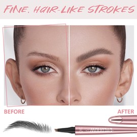 3D Waterproof Microblading Eyebrow Pencil, 4 Micro-Fork Tip for Hair-Like Effect, Magic Tattoo Eyebrow Tint pen for Natural-Looking Brows Makeup, Easy to Use, Smudge-proof, Last All-Day (Gray)