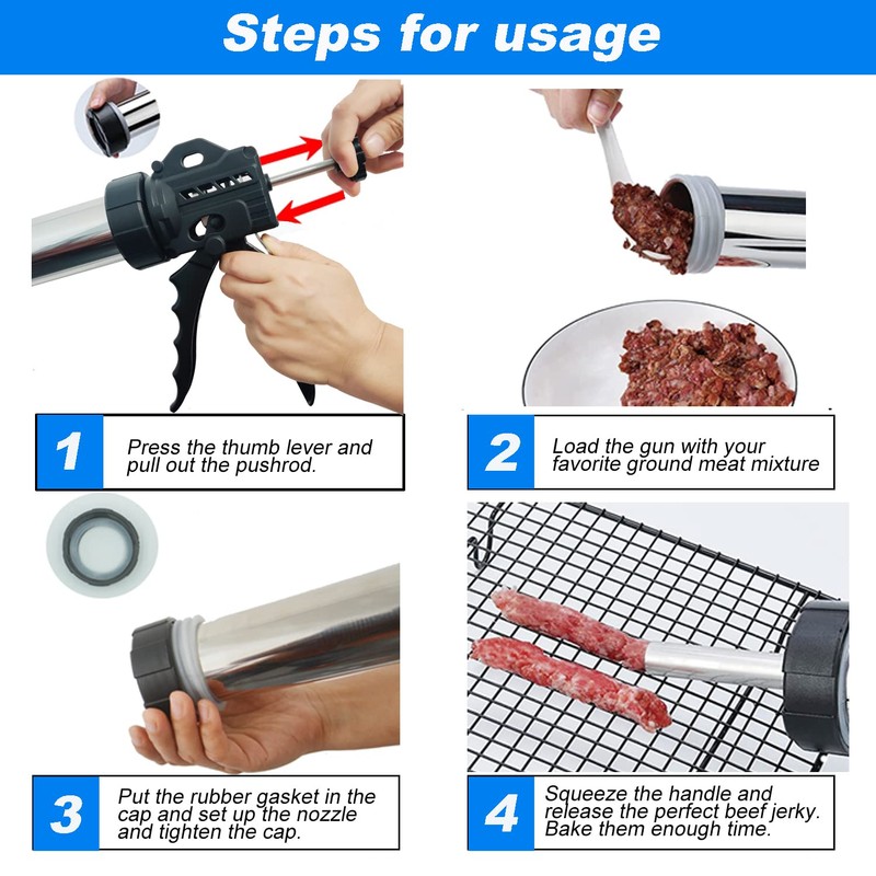 GGYCASE 2LB Large Capacity Stainless Steel Jerky Gun Kits, Sausage