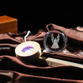 3D Crystal Guardian Angel Statue Religious Gifts for Women Men - Christian Laser Engrave Religious Figurine Christmas Ornaments Decor with Colorful Led Base Catholic Gifts Women Friends Faith