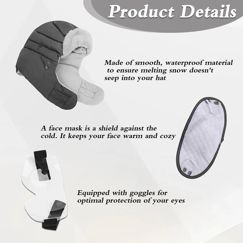 CZAYEFNH Winter Windproof Full Cover Outdoor Riding Mask with Glasses，Grey