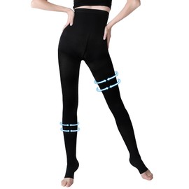 KEKING Medical Compression Pantyhose for Women & Men, Comfort 15-20 mmHg Graduated Compression Support Stockings, Open Toe Compression Tights for Varicose Veins, Edema, Flight, Black XXL