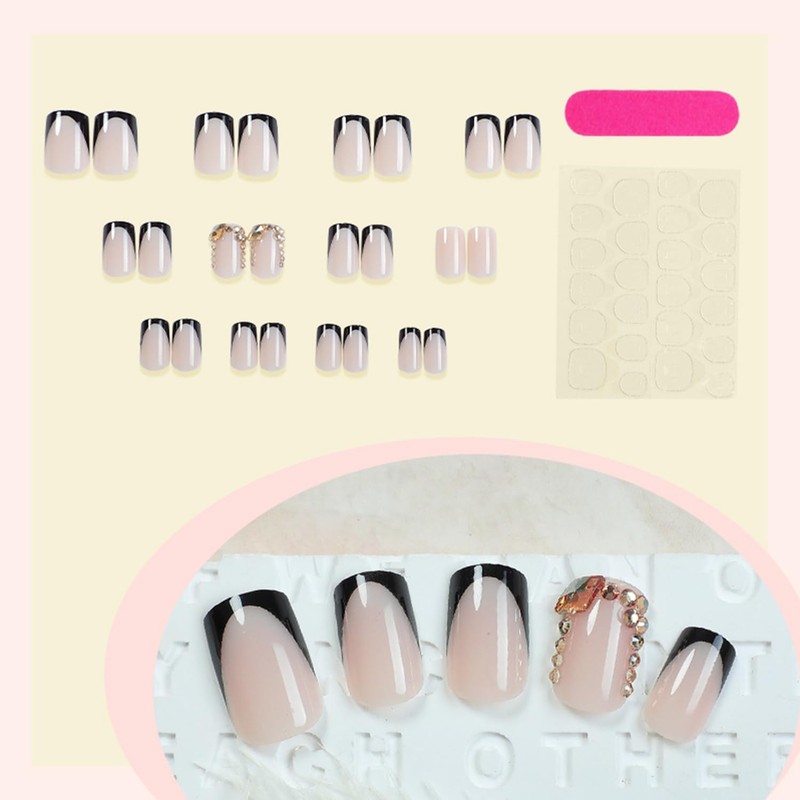LWTZLW French Tip Press on Nails Medium Square False Nails