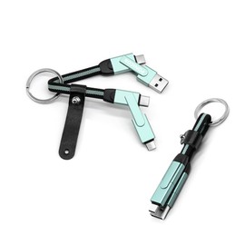 PONICOR 6 in 1 Short Keychain Multi Charging Cable 3A Fast Charger Cord, Nylon Braided USB C Cable for Travel, Universal Charging Cable for Cell Phones (Green)