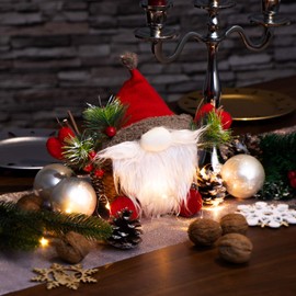 com-four® Santa Claus Figurine Size L, Winter Santa Claus Figure with Pine Cone Body, Christmas Decoration, Gorgeous Table Decoration for Advent Season (Santa L Red Green)