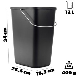 KADAX Lidless Bin with Movable Metal Handle, Robust Waste Bin, Waste Bin, Waste Bin, Plastic Bin, Waste Bin (Black 12L)