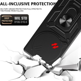 KZIOACSH Case for Redmi Note 14 Pro Plus 5G/Redmi Note 14 Pro+ 5G, Slide Camera Lens Hard PC+Soft TPU Protective Cover Rotation Ring Kickstand Military Anti-Scratch Tough Shell with 1 Screen Protector