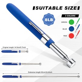 12 Pieces Telescoping Magnetic Pickup Tool Extendable Magnet Grabber Tool 30 Inch Telescoping Magnet Stick Retrieval Tool for Men Women Husband Birthday Father's Day (Red, Blue, Green, 8 Lbs)