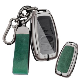 ontto Alloy Leather Car Key Fob Cover Fit for Subaru BRZ Forester Legacy Outback WRX STI Impreza XV Crosstrek Smart Key Holder case keyring Shell bag keychain accessories 3/4 buttons Green