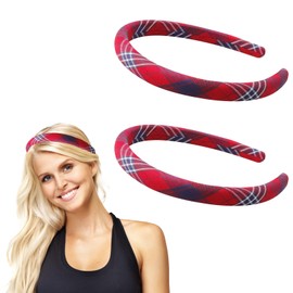 Loghohu 2PCS Tartan Headband, Red Padded Headband Tartan Hair Accessories for Women Vintage Holiday Headbands Christmas Hair Accessories for Women Girls