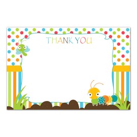 30 Blank Thank You Cards Notes Bugs Caterpillar Birthday Baby Shower + 30 White Envelopes