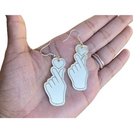 Kpop Hand Heart Korean language Cute Love Sign Korea Dangle Earrings Set KPOP (Yellow Gold Mirror)
