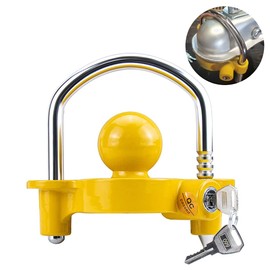 Funmit Trailer Lock Universal Coupler Ball Lock Fits 1-7/8", 2", and 2-5/16" Couplers, Boat Camper Accessories for Travel Trailers Adjustable Heavy-Duty Steel Hitch Lock Yellow