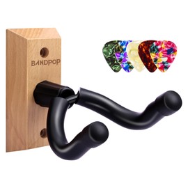 Guitar Wall Mount - Solid Nature Beech Wood Guitar Hanger with 5pcs Picks for Acoustic, Electric, Bass, Banjo, Mandolin