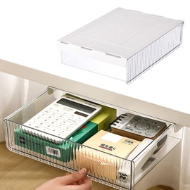 Cajón Debajo del Escritorio, Organizador Oculto de Mesa, Organizador de Cajones Autoadhesivo para Debajo del Escritorio, Cajón Debajo de la Mesa para Oficina, Escuela y Hogar (Blanco)