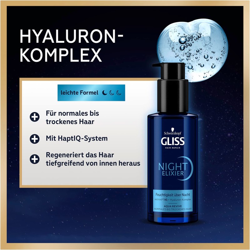 Gliss Night Elixir Aqua Revive (100 ml), Hair Serum Moisturises