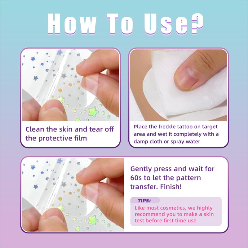 Pack of 8 Glitter Freckles, Face Tattoos for Women and