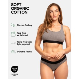 DANISH ENDURANCE Bralettes for Women, Non Wired Bra, Organic Cotton, Racer Back Bra, Comfort, Bras for Women Multipack, 1 or 3 Pack, Multicolour (2 X Black, 1 X Dark Grey) 3-Pack, L