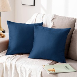 Hafaa Set of 2 Velvet Cushion Covers, 45 x 45 cm, Decorative Square Throw Modern Cushion Cover, Throw Cushion Cover with Hidden Zip, Sofa Cushion Cover, Velvet Cushion Cover (Navy Blue)