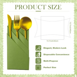 Qilery 50 Pcs Paper Linen Napkins Disposable Airlaid Paper Prefolded Dinner Napkins with Built in Flatware Pocket for Silverware Valentine Wedding Party Christmas Day (Green)