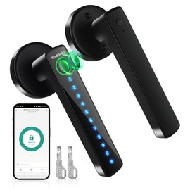 Fingerprint Door Lock, Electronic Keyless Entry Door Lock with Handle, Smart Door Knob with APP, Code, Fingerprint Biometric, Backup Key for Bedroom, Home, Hotel, Office, Apartment (Black) Kadonio