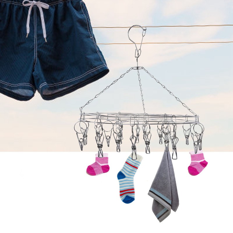 20 Clip Socks Rack Underwear Drying Hanger Stainless Steel Clothes
