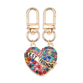 Cosysparks Best Friend Keyring for 2, 2Pcs Matching Heart Keyring Friendship Keyring Rainbow Rhinestone Friend Keychains BFF Keyring for 2 Girls Bestie Gifts