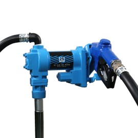 12 Volt Fuel Transfer Pump 50amp Fuse w/Automatic Nozzle | 25 GPM High Flow DC Fuel Pump | for Gasoline, Diesel, Kerosene, Ethanol Blends, Methanol Blends, and Biodiesel | Cast Iron Gas Heavy Duty