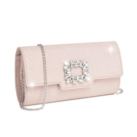 Miss Lulu Clutch Women's Glitter Evening Bag Elegant Envelope Chain Bag Crossbody Bag for Wedding, Party, Cocktail, Prom, pink