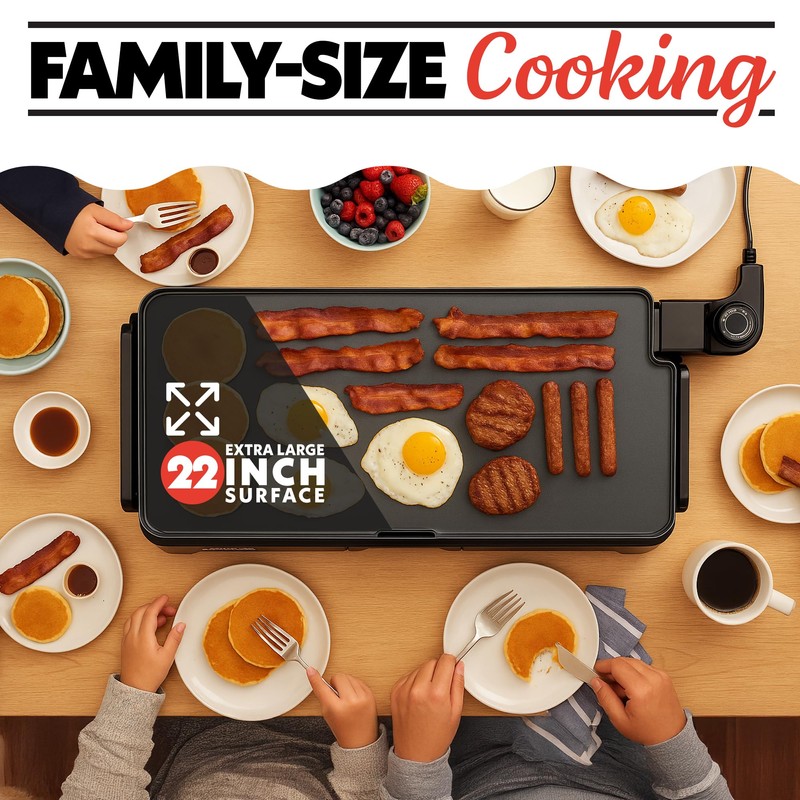 Gourmia 22 Inch XL Electric Griddle Pan - Nonstick Extra